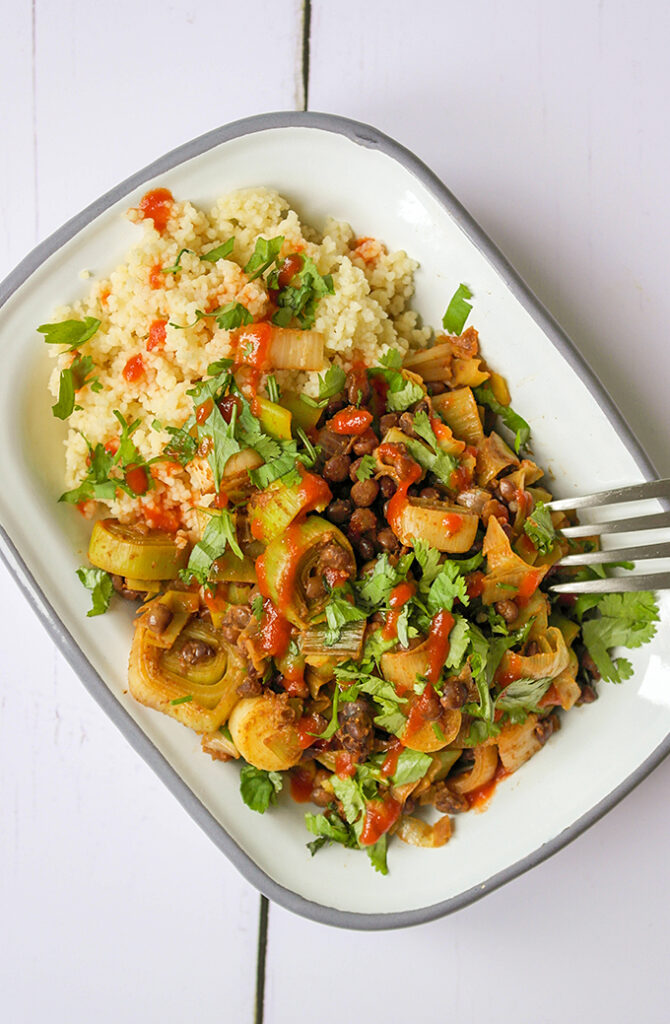 Lemon leeks & puy lentils with couscous